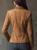 Traje Casual Retro de Gamuza con Retazos Estampados de Leopardo, Cuello Solapa, Un Botón, Bolsillos y Chaqueta Corta Ajustada a la Cintura
