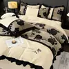 Juego de ropa de cama de cuatro piezas estilo francés de felpa de pelo de conejo engrosada, cálido para otoño e invierno de terciopelo de leche, funda de edredón, sábana plana, sábana ajustable, juego de ropa de cama de tres piezas