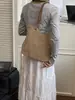 Bolso Tejido a Mano de Gran Capacidad para Mujer, Estilo Artístico y Rústico, Bolso de Paja Ligero Calado para Salidas de Primavera, Bolso de Malla