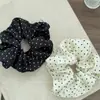 Scrunchie Retro Preto e Branco com Bolinhas Estilo Francês para Mulheres, Elástico para Coque, Faixa de Cabelo Elegante, Acessório de Cabelo Simples