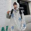 2025 Sudadera con Capucha Cardigan de Parches de Mezclilla Estilo Americano Pentagrama Marca de Moda Urbana Talla Grande Ropa para Pareja