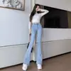 Jeans Bootcut Azul Claro para Mulheres 2025 Outono Novo Cintura Alta Elástico Slim Calças Flare Calças Ferradura