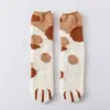 Calcetines de media pantorrilla a rayas con diseño de pata de felino grande que no sueltan pelusa para mujer, Calcetines cálidos de piso para el hogar de Otoño e Invierno, Calcetines de dormir de forro polar de coral al por mayor