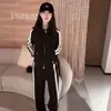Tejido Elástico de Sarga Imitación Algodón 250g Conjunto Deportivo para Mujer Primavera y Otoño: Conjunto de Dos Piezas: Sudadera Holgada con Capucha y Pantalones de Pierna Ancha