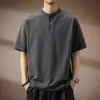 Camiseta Casual Henley de Peso Pesado de Alta Gama para Hombre, Otoño, Color Sólido, Manga Corta Simple, Holgada, Estilo Americano, Versátil, Moderna