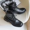 Botines de cuero con cordones y tacón grueso, nuevos para otoño e invierno 2024, color negro, en stock. Botas martin de tacón alto cuadrado, de piel de vaca, para mujer.
