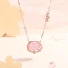 Colar Original Design Cristal Rosa Geométrico Feminino Prata 925 Estilo Coreano Simples Nicho Corrente de Clavícula de Alta Qualidade