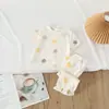 Ropa de Verano Informal Estilo Coreano para Niñas, Suave, Estampada por Todas Partes, Transpirable, para Niños Pequeños y Medianos, Ropa de Casa y Pijamas para Bebés, para Entrega