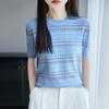 Primavera/Verano 2025 Nuevo Suéter de Punto de Manga Corta y Cuello Redondo con Calados, Jersey de Moda con Jacquard, Capa Base