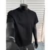 Verano Nueva Camiseta de Hombre Hombro Pesado Manga Corta Americana Retro Cuello Pequeño Costuras Hilo Camiseta Deportiva para Hombre