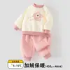 Conjunto de moletom de fleece espesso para bebê, outono e inverno, para meninos e meninas, roupa quente de duas peças