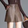 2026 Nuevos Shorts de Cuero para Mujer Otoño/Invierno, de Línea A, Cintura Alta, Adelgazantes, Versátiles, Casuales, tipo Bermudas para Mujer, Adecuados para Usar al Aire Libre