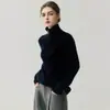 Estilo Old Money Otoño e Invierno Grueso Cachemir para Mujer Suéter de Cuello Alto con Media Cremallera Jersey Holgado Tejido de Lana Capa Base