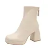 Botines para Mujer 2024 Nuevos Botines de Primavera y Otoño Botas Martins Punta Redonda Plataforma Impermeable Elevada Botas Desnudas Botas de Tacón Alto Grueso Botas para Mujer