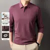 Camiseta masculina de manga comprida com lapela de algodão, casual, respirável, para jovens e meia-idade, moda polo empresarial, outono de 2024