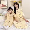 Bata de Noche Madre e Hija Verano 2026 Nuevo Estilo Pijama Familiar Infantil Niñas Algodón Puro Dibujos Animados Delgado Ropa de Casa