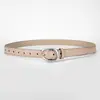 Cinturón Nuevo de Cuero Genuino para Mujer Hecho de Piel de Vaca con Grano Natural y una Hebilla Sencilla de Aleación, Adecuado para Combinar con Jeans