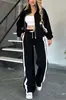 Chaqueta de otoño de comercio exterior Y2K a rayas con cremallera, traje deportivo casual y cómodo para mujer, conjunto de dos piezas, transfronterizo