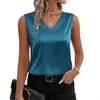 Chaleco de Satén Transfronterizo Europeo y Americano para Mujer 2026 Amazon Verano Color Sólido Cuello en V Casual sin Mangas Camiseta Top para Mujer
