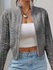 Suéter Curto Casual de Tricô Novo Outono 2026 Feminino Europeu Americano Transfronteiriço Amazon Gola Alta Tricô de Trança Cardigan com Zíper