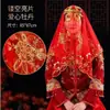 Velo Rojo Novia Principal Vestido de Novia Boda China Xiuhe Uso Verano Cubre-cabeza Rojo Bufanda Feliz Velo Semitransparente