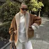 Casaco de Lã Retrô Americano Outono/Inverno 2025 para Mulheres, Jaqueta com Pele Integrada, Peça de Roupa Exterior da Moda em Cáqui