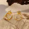 Pendientes de Acero de Titanio con Diseño de Nicho Oro Real de 18 Quilates Nuevos Pendientes de Estrella de Cinco Puntas Pendientes de Estrella en Forma de C a la Moda Pendientes