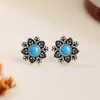 Brincos de pétala de turquesa artificial com pino de prata S925, com visual vintage, estilo étnico criativo e único, brincos de nicho para atacado