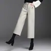Pantalones de Pierna Ancha Elegantes de Mezcla de Lana para Mujer, Nuevo Estilo Otoño/Invierno 2026, Gruesos, de Cintura Alta, Adelgazantes, Mom Jeans, Pierna Recta Suelta Bootcut
