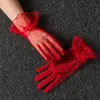 Guantes de Boda para Mujer Estilo Coreano Transparentes de Malla Fina Cortos Color Negro y Blanco Rosa Guantes con Dedos para Primavera, Verano y Otoño