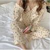 Pijama Nuevo de Algodón Burbuja para Mujer Traje Delgado de Manga Larga de Crepé para Casa Ropa de Dormir