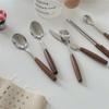 Estilo Ins Vintage Coreano Talheres de Madeira com Cabo de Madeira Hashi Faca Garfo Colher Conjunto de Talheres Doméstico Colher de Arroz Colher de Sopa Colher de Café