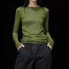 Atacado de Fabricantes com Estoque: Camiseta de Manga Longa com Gola Redonda para Mulheres, Nova Verde Simples Casual Roupa Íntima, Camiseta Mask Modeladora