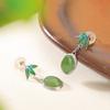 Pendientes de plata de ley S925 bañados en oro con diseño de ciervo, jaspe hetiano, estilo nacional retro, con esmalte de bambú y superficie de huevo, pendientes con temperamento.