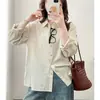 "Rayas Clásicas" Novedad de Otoño [Algodón] Camisa de Cuello Campana Casual Juvenil de Manga Larga Blusa para Mujer