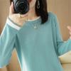 Suéter de Algodón Color Block Cuello Redondo para Mujer Primavera 2022 Nuevo Suéter Coreano Holgado Camiseta Base Fina Ropa de Mujer