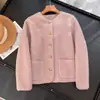 Nueva chaqueta cárdigan de forro polar para mujer de otoño e invierno, color liso, cuello redondo, botones 13220