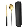 Aço Inoxidável Utensílios de Mesa Portáteis Colher Garfo Hashi Portugueses Conjunto de Três Peças Estudante Viagem ao Ar Livre Conjunto com Caixa de Armazenamento
