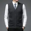 Chaleco cárdigan de punto jacquard transfronterizo para otoño e invierno para mediana edad y ancianos, chaleco versátil casual de punto sin mangas cálido con cuello en V