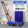 Carrinho de mão telescópico portátil dobrável, carrinho com haste de tração, carrinho de plataforma plano doméstico, carrinho de transporte, reboque de plataforma