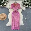 Vestido de Encaje Hueco Cuadrado de Gama Alta para Mujer, Estilo Veraniego con Hebilla Metálica, Ceñidor de Cintura, Corte Ajustado, Vestido de Línea A