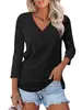 2024 Amazon Europa y América Transfronterizo Primavera y Otoño Nuevo Camiseta Casual de Manga Larga para Mujer con Cuello en V y Tubo de Puerta de Color Sólido
