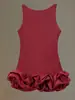 Falda de Tirantes Floral con Bordes de Oreja de Color Puro Estilo Dulce para Mujer 2024 Otoño Nueva Moda Sin Mangas Cuello Redondo