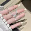Colar de franja com espiga de trigo e gota d'água totalmente cravejado em zircônia, super brilhante, para mulheres, corrente de clavícula de nicho de luxo leve, atacado
