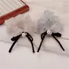 Goma para el pelo a rayas con lazo de organza y pedrería estilo francés con cinta y perlas, Elegante goma para el pelo