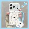 Funda de teléfono con diseño de cachorro lindo para Apple 18pm, iPhone 16, estilo coreano, diseño lindo, 17 con cordón, 14 con textura de cuero, 13