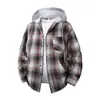 Producto destacado: Camisa de Manga Larga a Cuadros Unisex para Primavera y Otoño 2026, Corte Holgado, con Capucha, Bolsillo Único, Chaqueta Camisa de Moda Estilo Japonés y Coreano