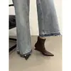 Botas Curtas de Bico Fino para Mulheres 2025 Outono e Inverno Novas Botas Salto Alto Botas Slim Botas Femininas Botas Curtas Botas Anabela