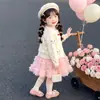 Conjunto de Dos Piezas de Cárdigan Floral y Falda de Gasa Estilo Coreano para Niñas Primavera/Otoño 2026 Nuevo Conjunto de Moda Infantil para Niña Pequeña con Estilo