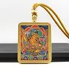 Pingente Thangka Dourado Pintado à Mão Frente e Verso com Escrituras Embutidas, Cinco Deuses da Riqueza, Pingente Thangka do Passado e do Presente